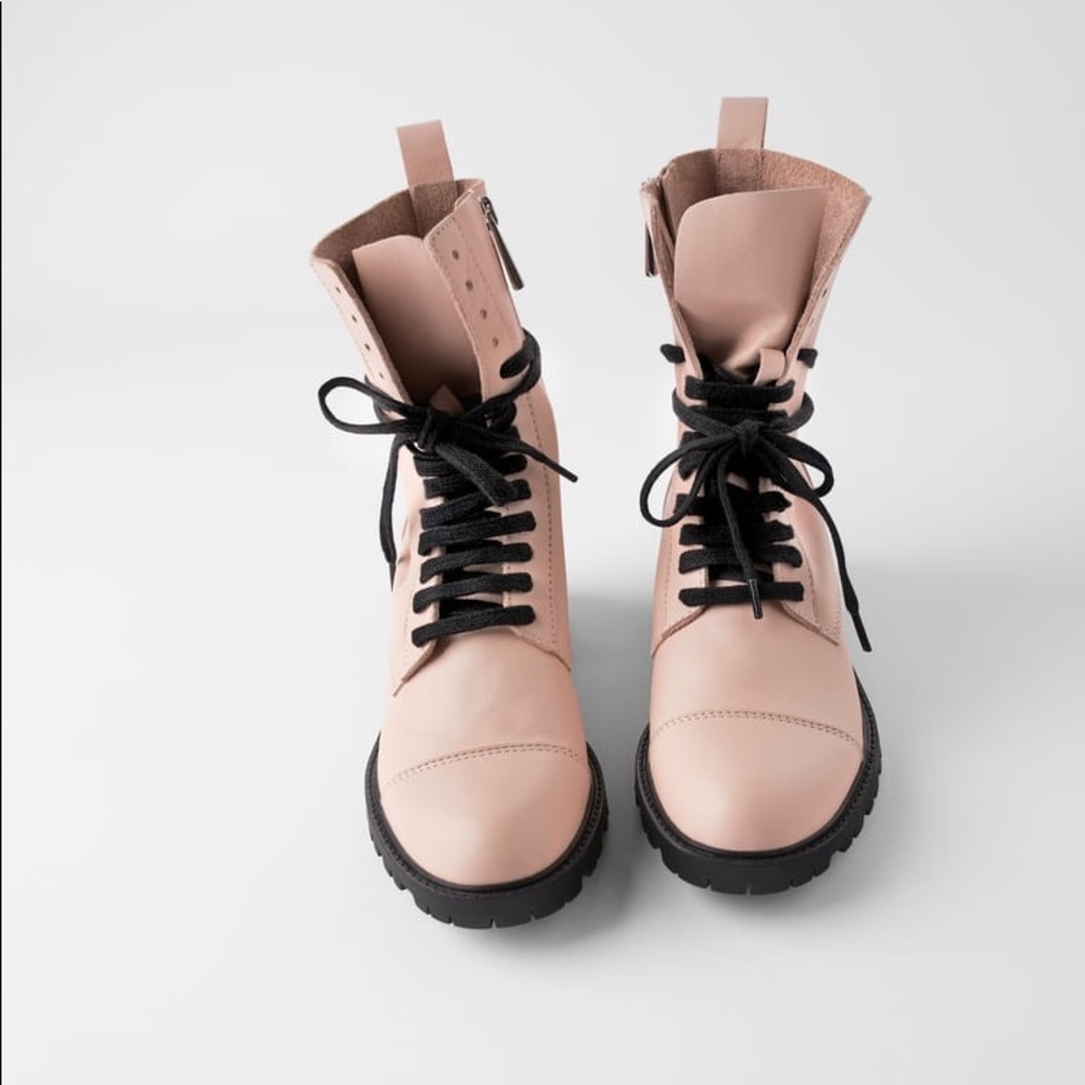 ZARA BLOGGERS FAV 100% LEATHER LACE UP PINK ANKLE BOOTS BRAND NEW WITH TAGS - Picture 6 of 11